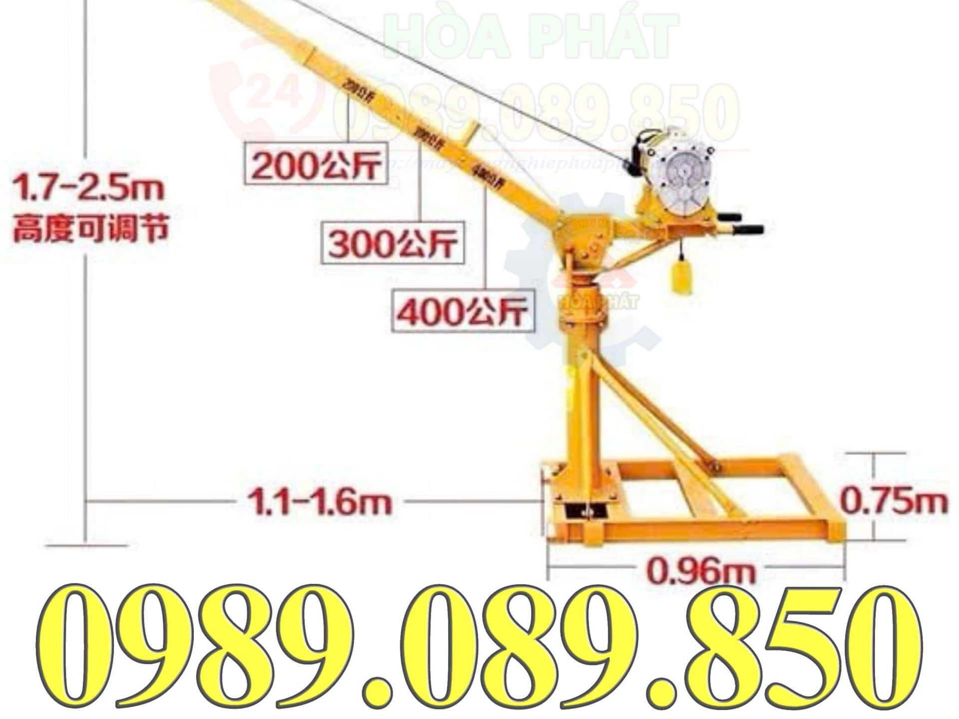 Thông số kỹ thuật cẩu xoay 360 độ khung rút gọn.