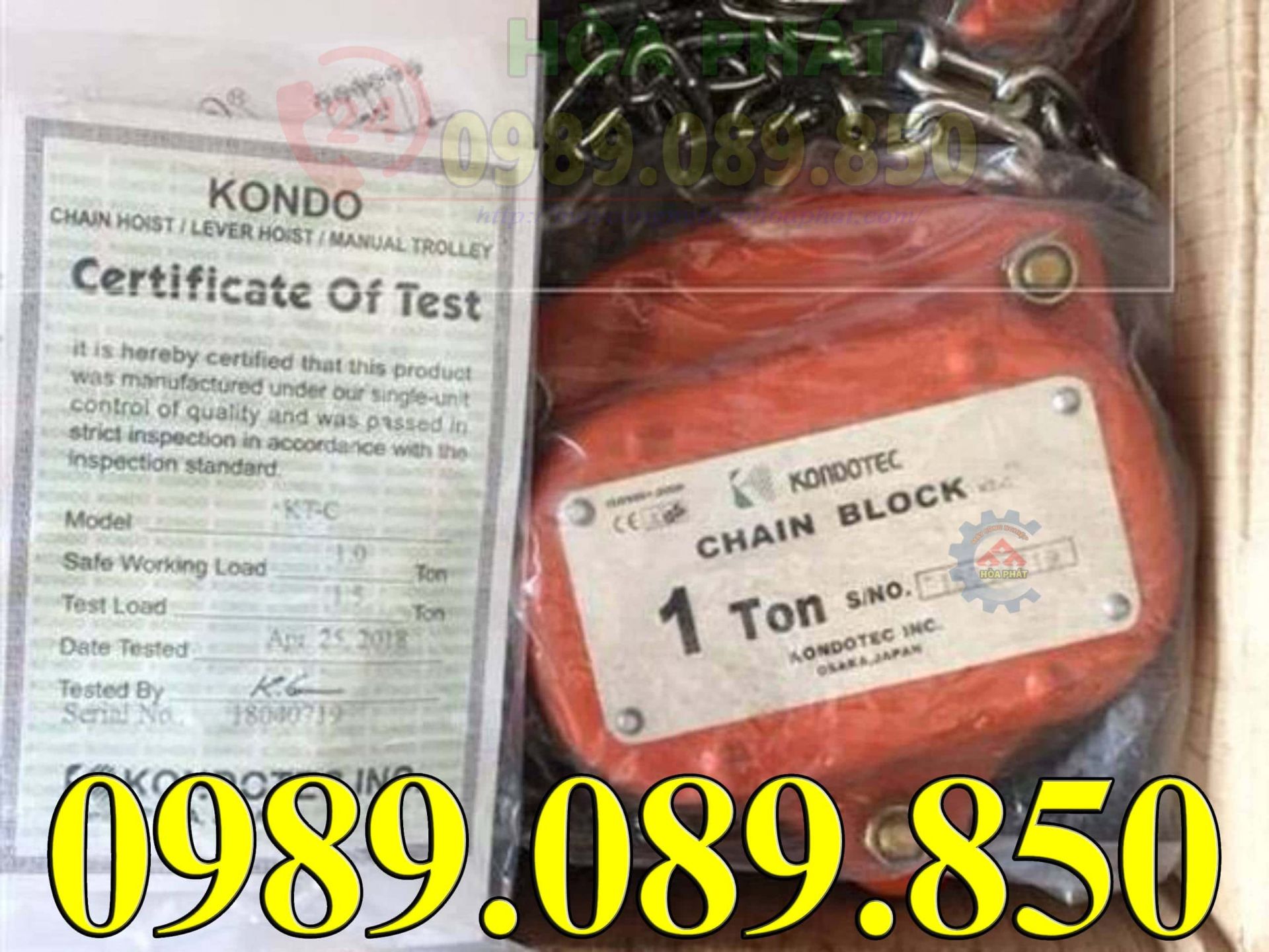 Pa lăng x&iacute;ch k&eacute;o tay Kondotec 1 tấn đầy đủ CO,CQ chất lượng cao.