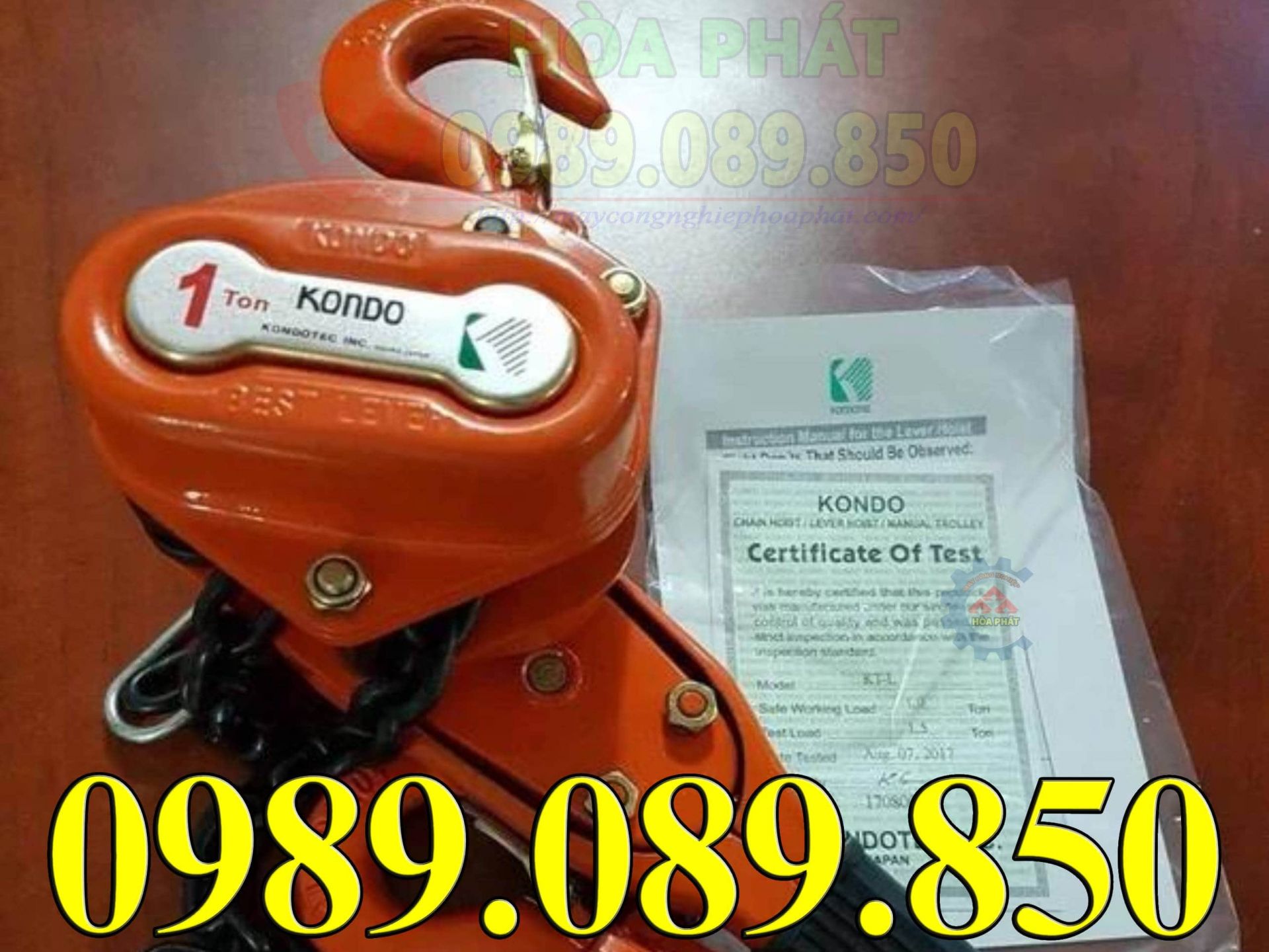 Pa lăng x&iacute;ch lắc tay Kondotec 1 tấn 1,5m chất lượng cao.